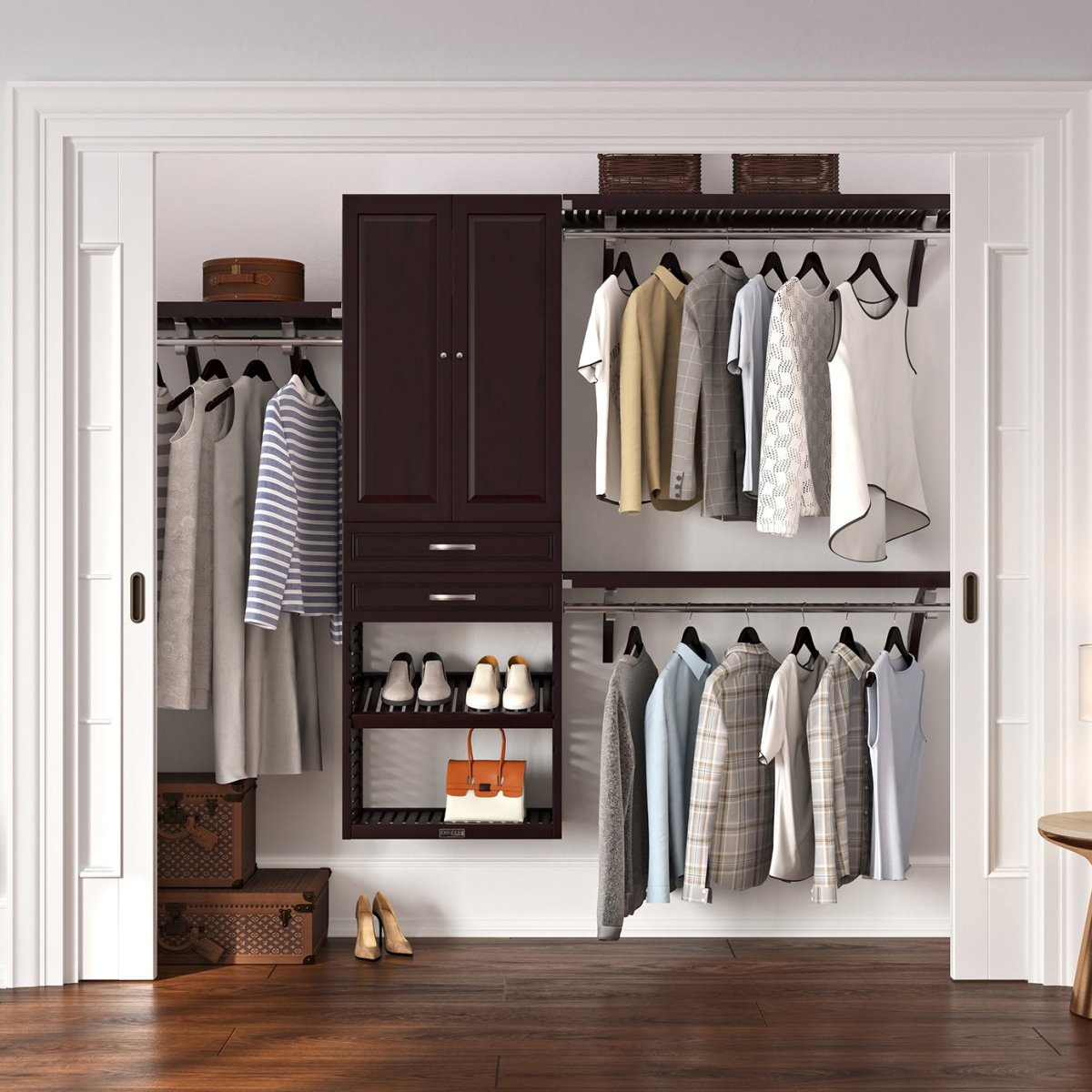 Solid Wood Closet Organizer with 2 Drawers and Doors Modern - John Louis Home - Closet Organizers
