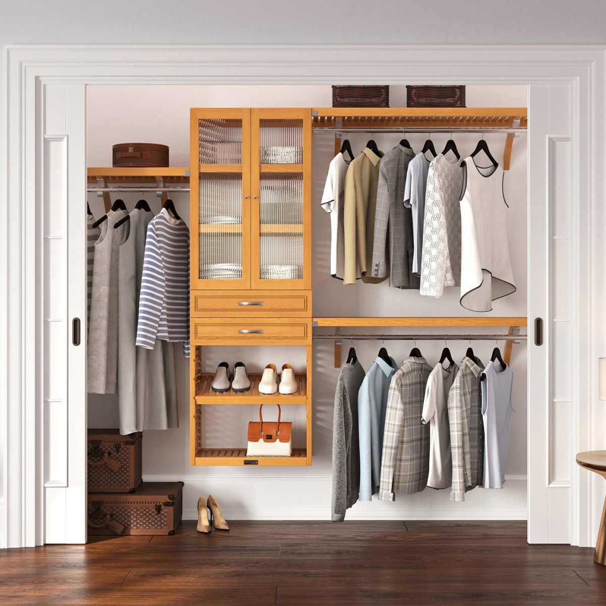 Solid Wood Closet Organizer with 2 Drawers and Doors Modern - John Louis Home - Closet Organizers